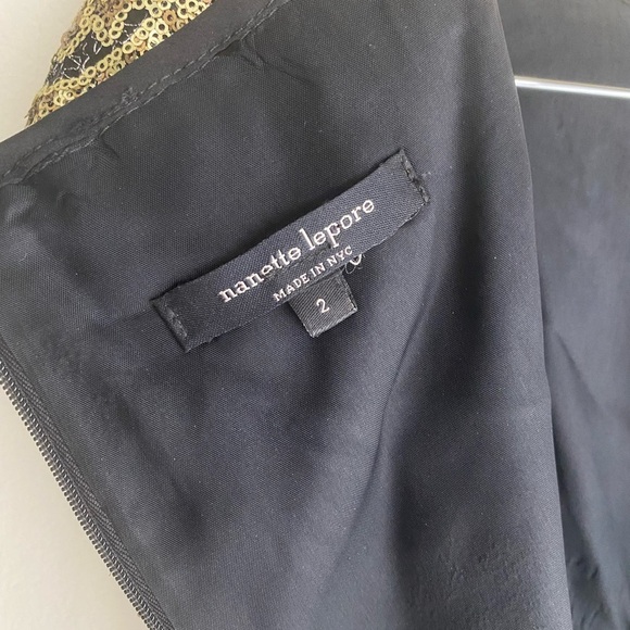 Nanette Lepore Gold Sequin Mini Sheath Dress Cap Sleeve Cocktail Metallic Size 2 - Picture 8 of 9